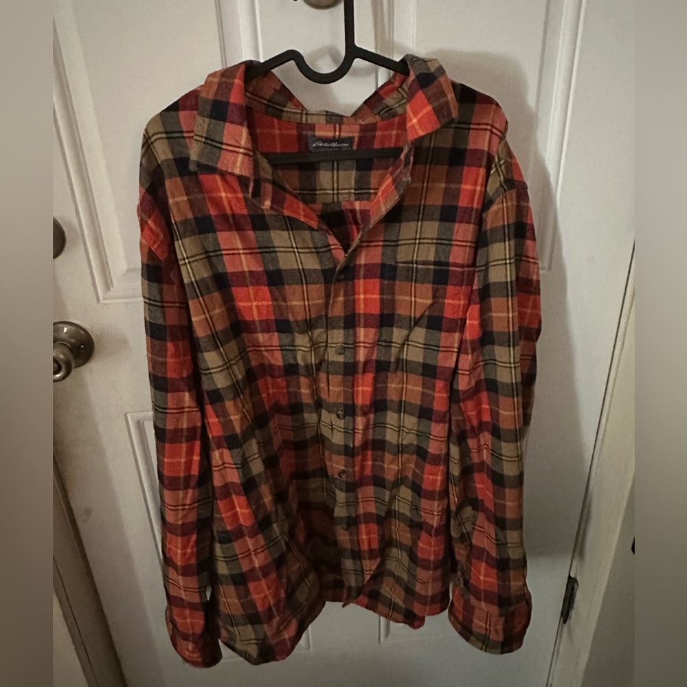 Eddie Bauer Flannel: Dark orange and navy